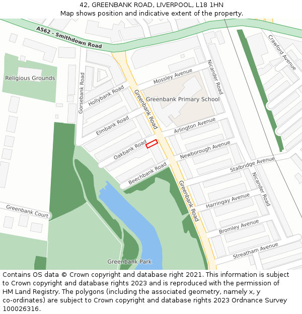 42, GREENBANK ROAD, LIVERPOOL, L18 1HN: Location map and indicative extent of plot
