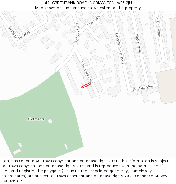 42, GREENBANK ROAD, NORMANTON, WF6 2JU: Location map and indicative extent of plot