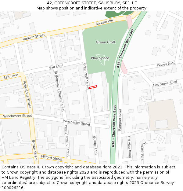 42, GREENCROFT STREET, SALISBURY, SP1 1JE: Location map and indicative extent of plot