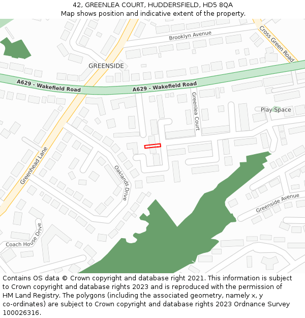 42, GREENLEA COURT, HUDDERSFIELD, HD5 8QA: Location map and indicative extent of plot