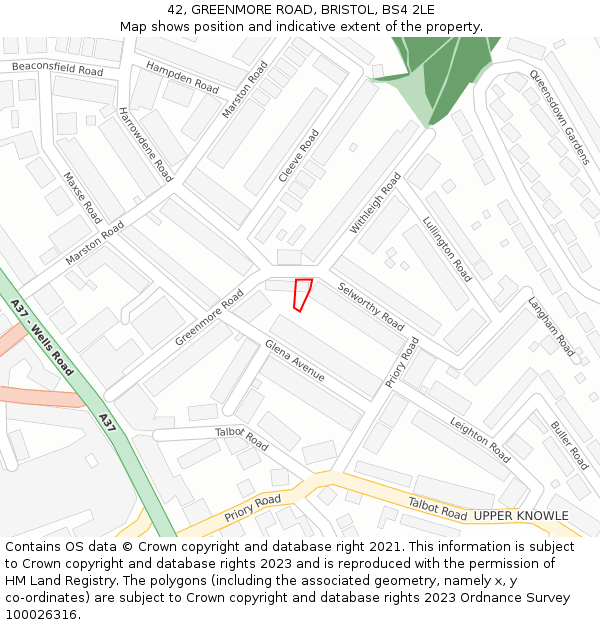 42, GREENMORE ROAD, BRISTOL, BS4 2LE: Location map and indicative extent of plot