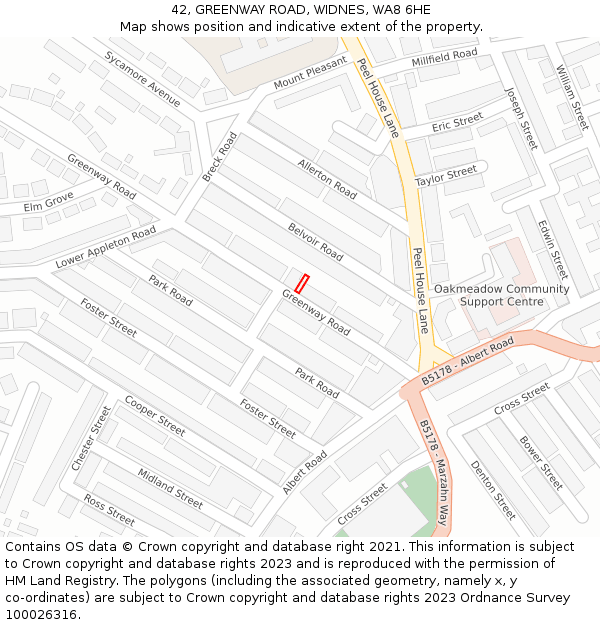 42, GREENWAY ROAD, WIDNES, WA8 6HE: Location map and indicative extent of plot