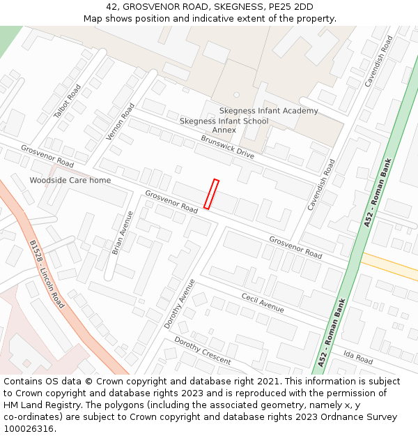 42, GROSVENOR ROAD, SKEGNESS, PE25 2DD: Location map and indicative extent of plot