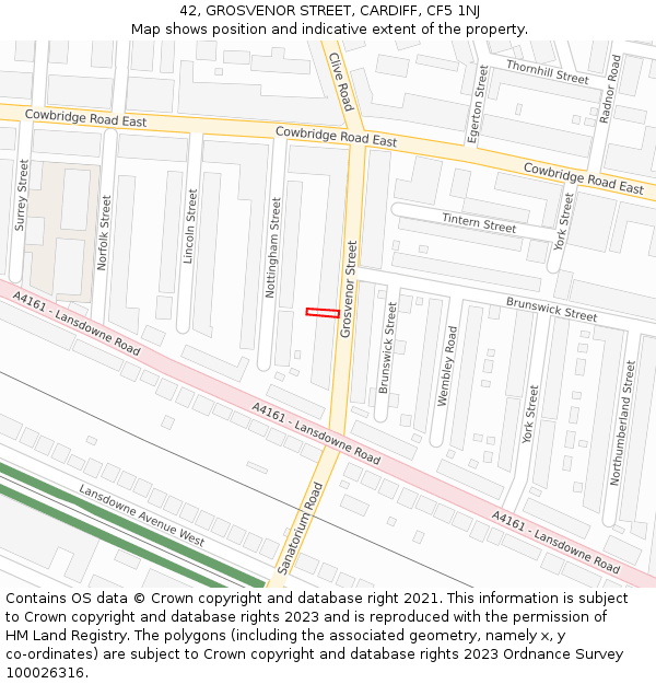 42, GROSVENOR STREET, CARDIFF, CF5 1NJ: Location map and indicative extent of plot