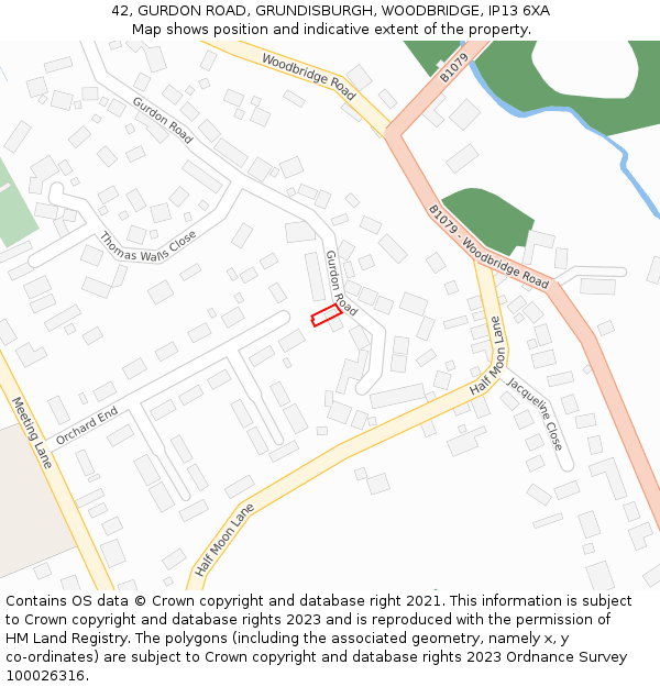 42, GURDON ROAD, GRUNDISBURGH, WOODBRIDGE, IP13 6XA: Location map and indicative extent of plot