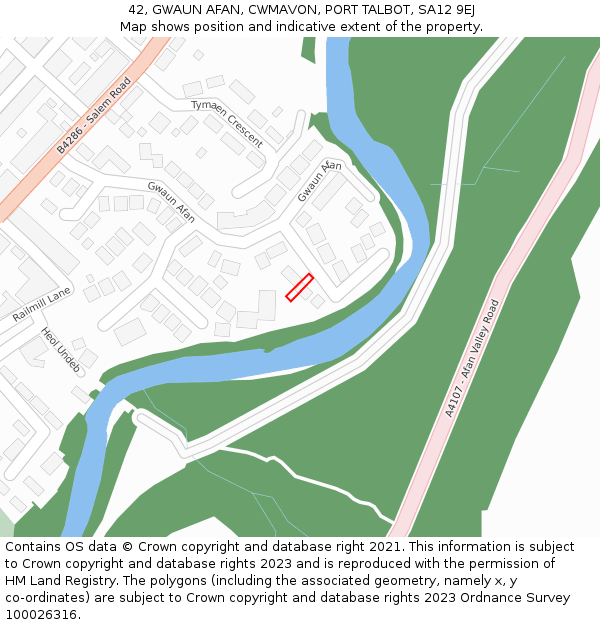 42, GWAUN AFAN, CWMAVON, PORT TALBOT, SA12 9EJ: Location map and indicative extent of plot