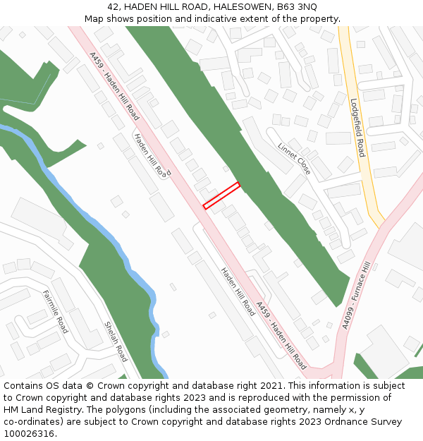 42, HADEN HILL ROAD, HALESOWEN, B63 3NQ: Location map and indicative extent of plot