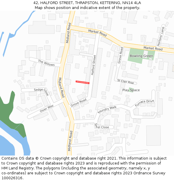 42, HALFORD STREET, THRAPSTON, KETTERING, NN14 4LA: Location map and indicative extent of plot