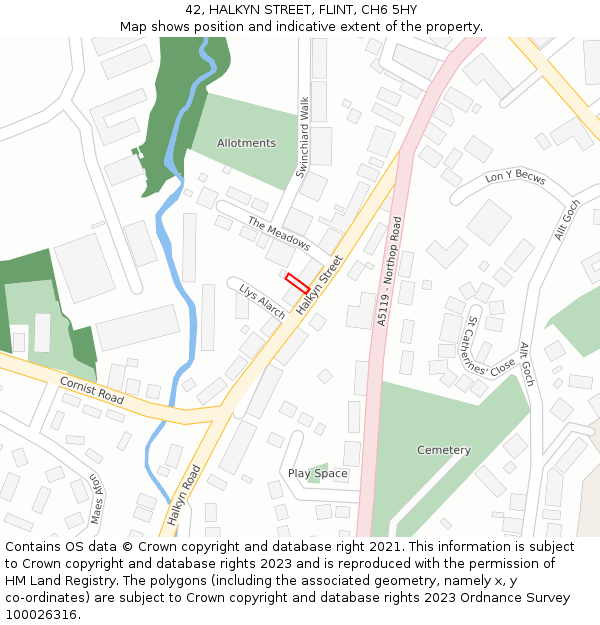 42, HALKYN STREET, FLINT, CH6 5HY: Location map and indicative extent of plot