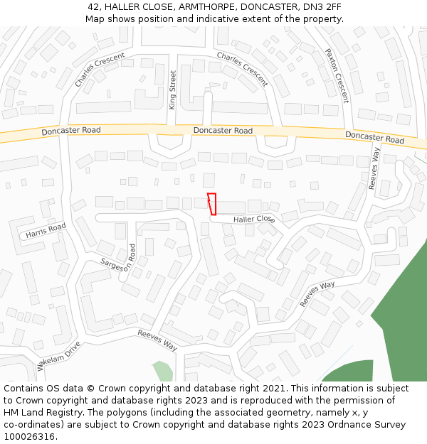 42, HALLER CLOSE, ARMTHORPE, DONCASTER, DN3 2FF: Location map and indicative extent of plot