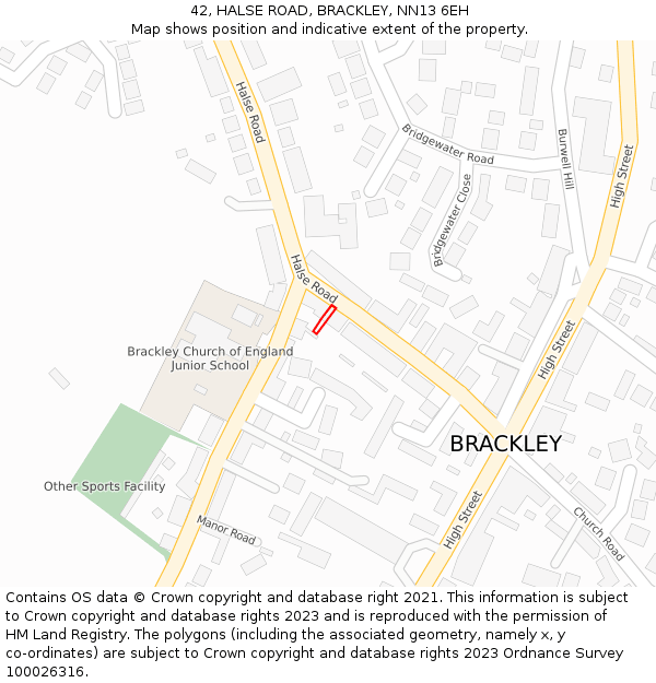 42, HALSE ROAD, BRACKLEY, NN13 6EH: Location map and indicative extent of plot