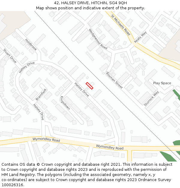 42, HALSEY DRIVE, HITCHIN, SG4 9QH: Location map and indicative extent of plot