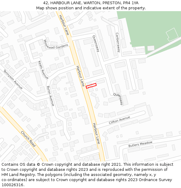 42, HARBOUR LANE, WARTON, PRESTON, PR4 1YA: Location map and indicative extent of plot