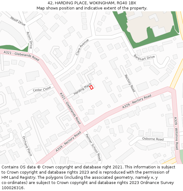 42, HARDING PLACE, WOKINGHAM, RG40 1BX: Location map and indicative extent of plot