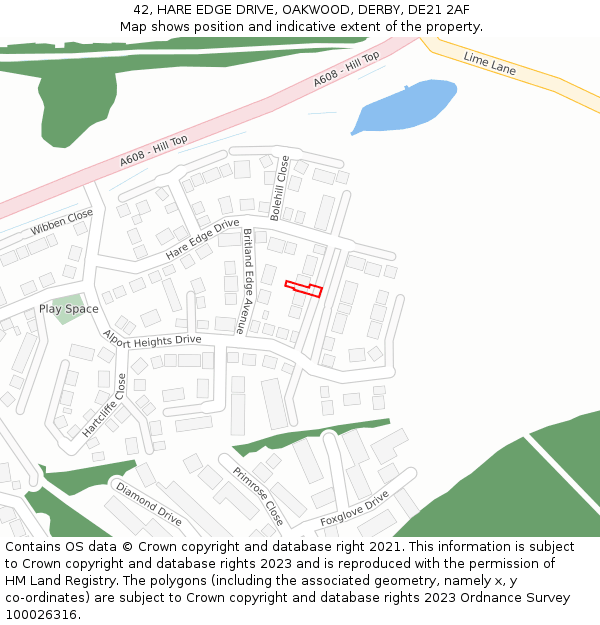 42, HARE EDGE DRIVE, OAKWOOD, DERBY, DE21 2AF: Location map and indicative extent of plot