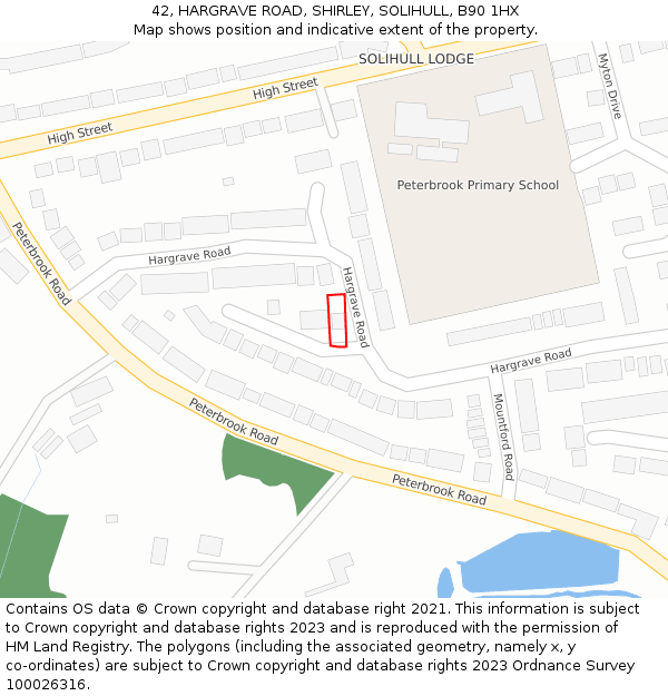 42, HARGRAVE ROAD, SHIRLEY, SOLIHULL, B90 1HX: Location map and indicative extent of plot
