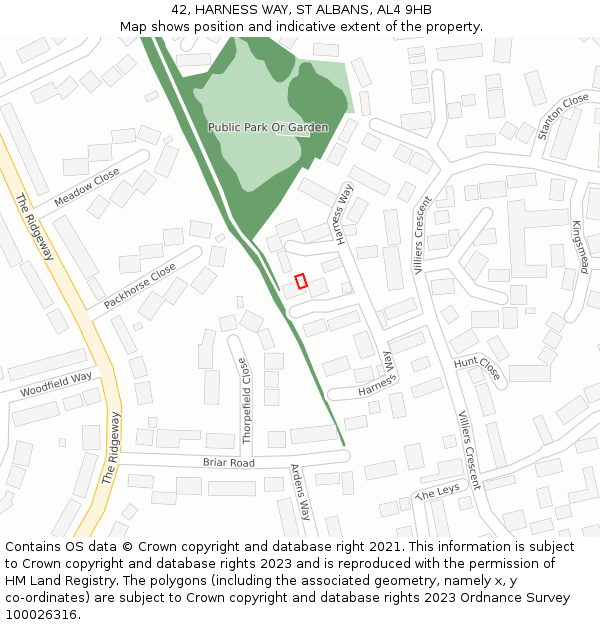 42, HARNESS WAY, ST ALBANS, AL4 9HB: Location map and indicative extent of plot