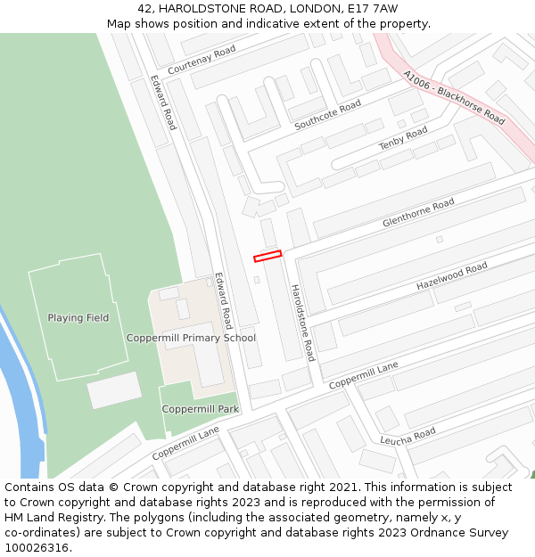 42, HAROLDSTONE ROAD, LONDON, E17 7AW: Location map and indicative extent of plot