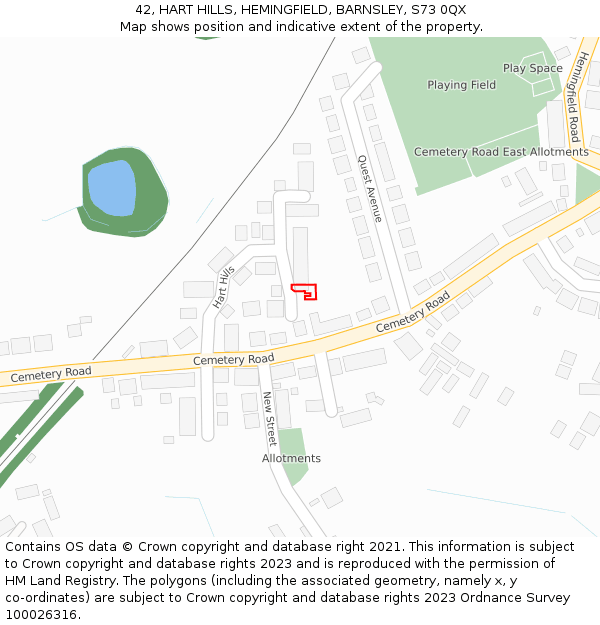 42, HART HILLS, HEMINGFIELD, BARNSLEY, S73 0QX: Location map and indicative extent of plot
