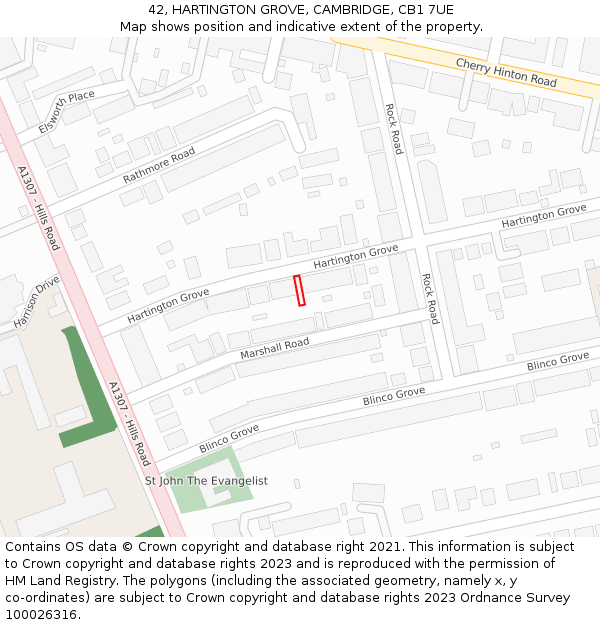 42, HARTINGTON GROVE, CAMBRIDGE, CB1 7UE: Location map and indicative extent of plot