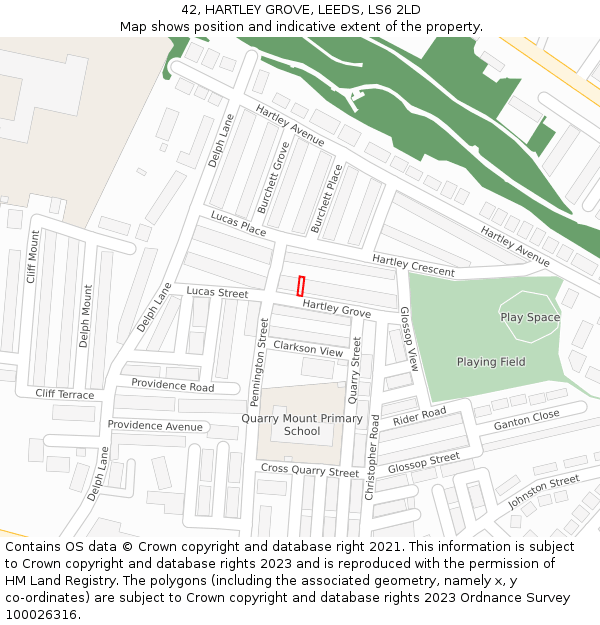 42, HARTLEY GROVE, LEEDS, LS6 2LD: Location map and indicative extent of plot