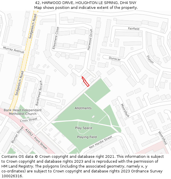 42, HARWOOD DRIVE, HOUGHTON LE SPRING, DH4 5NY: Location map and indicative extent of plot
