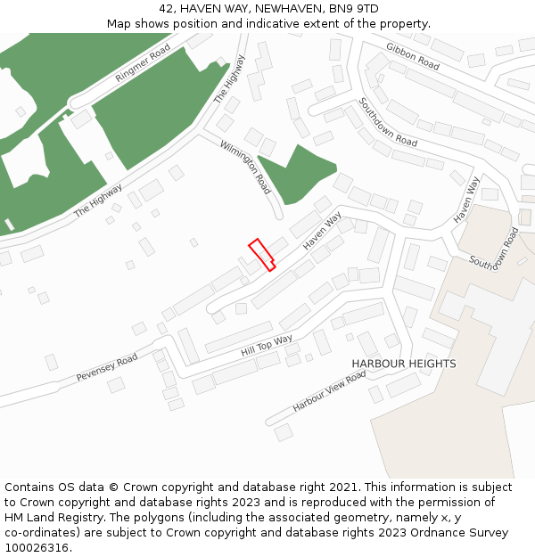42, HAVEN WAY, NEWHAVEN, BN9 9TD: Location map and indicative extent of plot