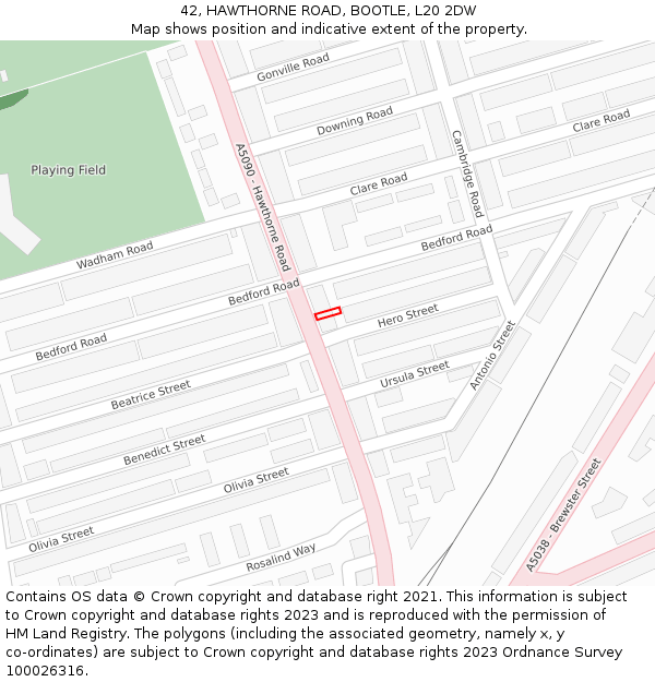 42, HAWTHORNE ROAD, BOOTLE, L20 2DW: Location map and indicative extent of plot