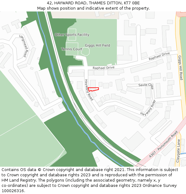 42, HAYWARD ROAD, THAMES DITTON, KT7 0BE: Location map and indicative extent of plot