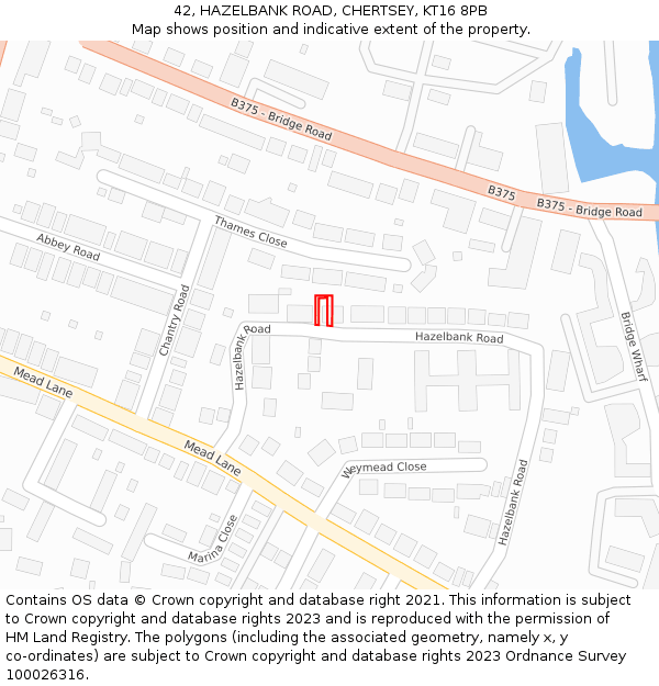 42, HAZELBANK ROAD, CHERTSEY, KT16 8PB: Location map and indicative extent of plot