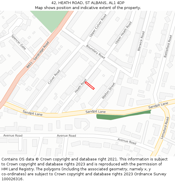 42, HEATH ROAD, ST ALBANS, AL1 4DP: Location map and indicative extent of plot