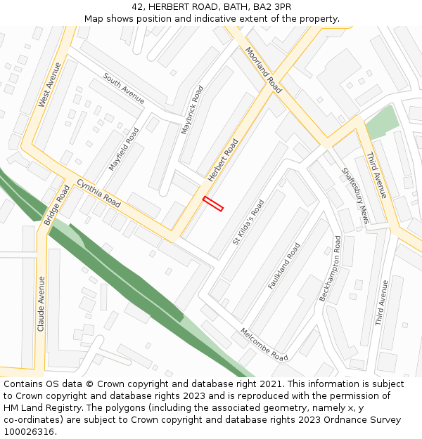42, HERBERT ROAD, BATH, BA2 3PR: Location map and indicative extent of plot