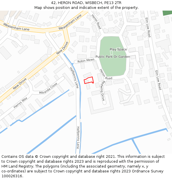 42, HERON ROAD, WISBECH, PE13 2TR: Location map and indicative extent of plot