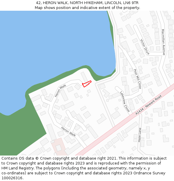 42, HERON WALK, NORTH HYKEHAM, LINCOLN, LN6 9TR: Location map and indicative extent of plot