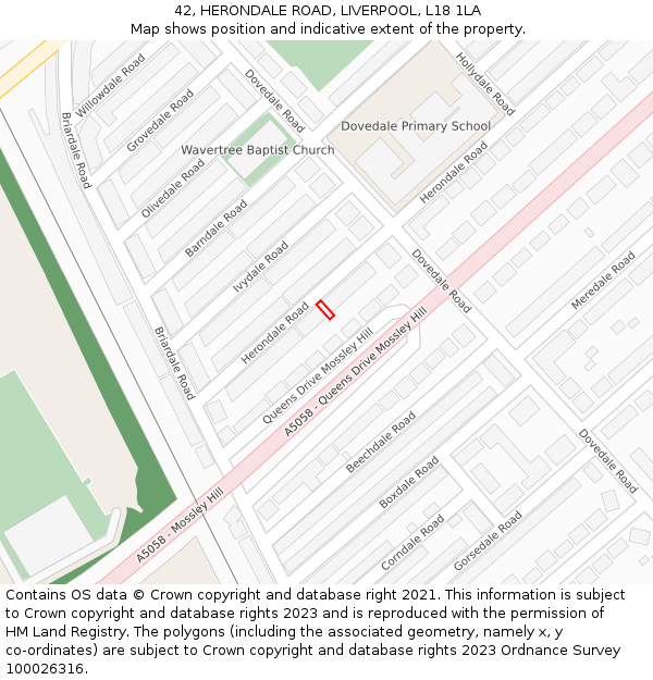 42, HERONDALE ROAD, LIVERPOOL, L18 1LA: Location map and indicative extent of plot