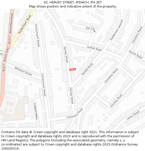 42, HERVEY STREET, IPSWICH, IP4 2ET: Location map and indicative extent of plot