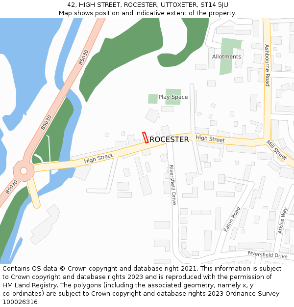 42, HIGH STREET, ROCESTER, UTTOXETER, ST14 5JU: Location map and indicative extent of plot