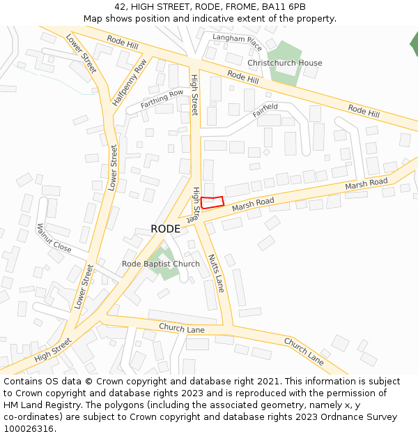 42, HIGH STREET, RODE, FROME, BA11 6PB: Location map and indicative extent of plot