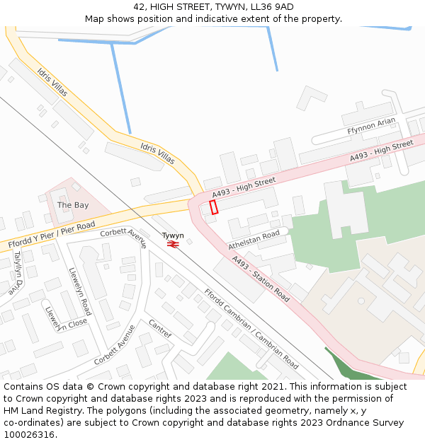 42, HIGH STREET, TYWYN, LL36 9AD: Location map and indicative extent of plot