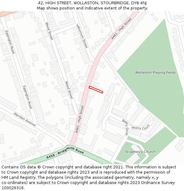 42, HIGH STREET, WOLLASTON, STOURBRIDGE, DY8 4NJ: Location map and indicative extent of plot