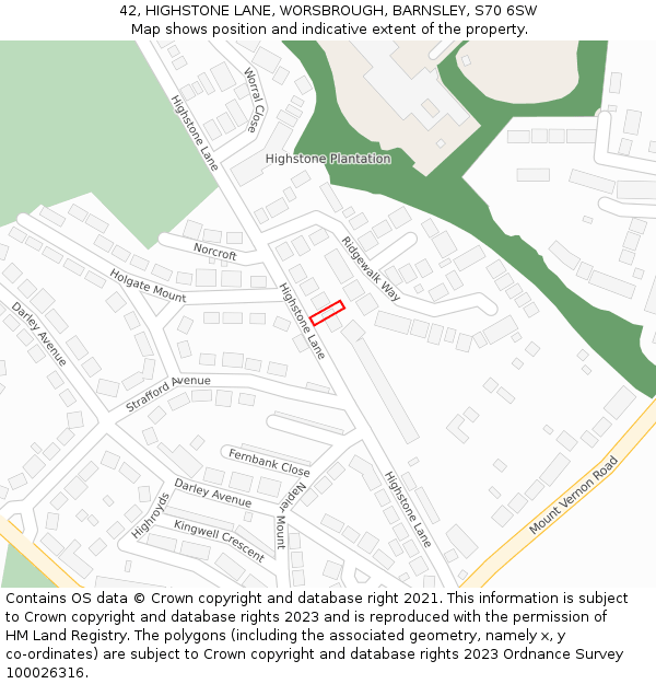 42, HIGHSTONE LANE, WORSBROUGH, BARNSLEY, S70 6SW: Location map and indicative extent of plot