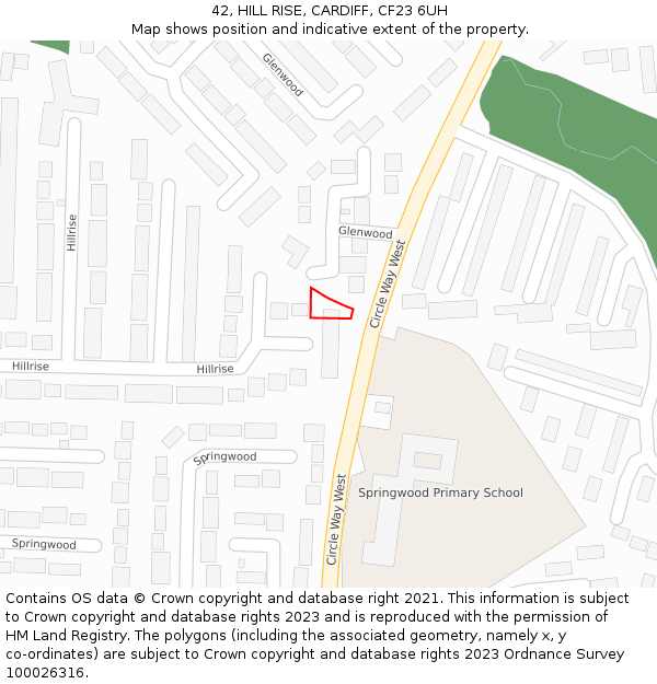 42, HILL RISE, CARDIFF, CF23 6UH: Location map and indicative extent of plot