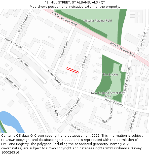 42, HILL STREET, ST ALBANS, AL3 4QT: Location map and indicative extent of plot