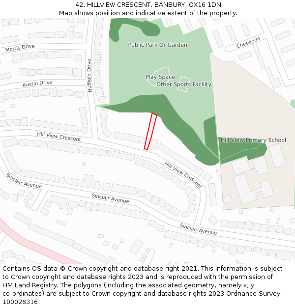 42, HILLVIEW CRESCENT, BANBURY, OX16 1DN: Location map and indicative extent of plot
