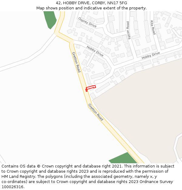 42, HOBBY DRIVE, CORBY, NN17 5FG: Location map and indicative extent of plot