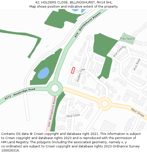 42, HOLDERS CLOSE, BILLINGSHURST, RH14 9HL: Location map and indicative extent of plot
