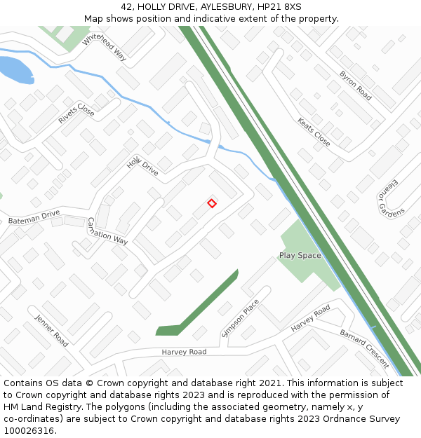 42, HOLLY DRIVE, AYLESBURY, HP21 8XS: Location map and indicative extent of plot
