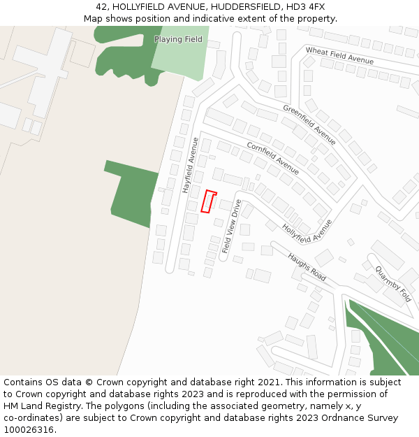42, HOLLYFIELD AVENUE, HUDDERSFIELD, HD3 4FX: Location map and indicative extent of plot