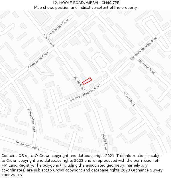 42, HOOLE ROAD, WIRRAL, CH49 7PF: Location map and indicative extent of plot