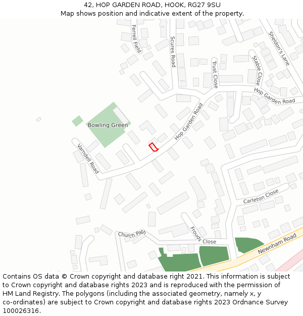 42, HOP GARDEN ROAD, HOOK, RG27 9SU: Location map and indicative extent of plot